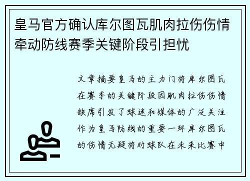皇马官方确认库尔图瓦肌肉拉伤伤情牵动防线赛季关键阶段引担忧